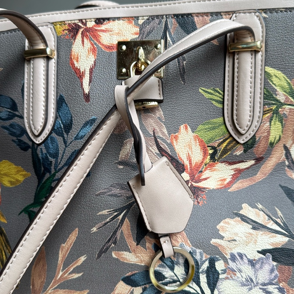 Nine West Neutral Floral Print Satchel/Tote - Picture 2 of 13